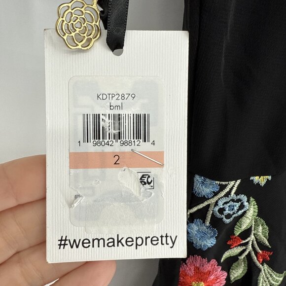 New Kensie Womens Size 2 Black Floral Embroidered Chiffon Back Cutout Dress - Picture 11 of 14